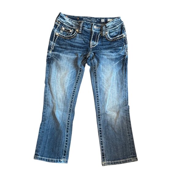 Miss Me Womens Bootcut Jeans Size 25 Distressed Denim With Embellished Pockets - Picture 2 of 6